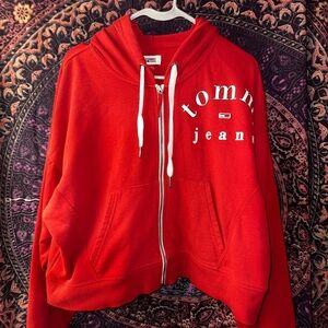 Tommy Jeans Bold Red Zip-Up Hoodie